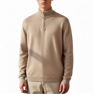 Joseph Abboud Merino‎ Wool 3/4 Zip Men's Sweater in Beige XL
